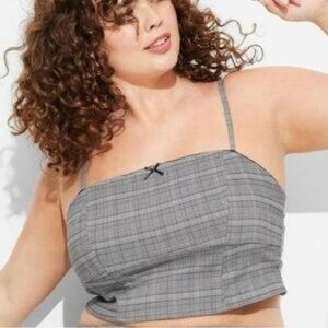 Wild Fable Women's Woven Tank Top Gray Plaid